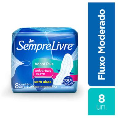 Absorvente Sempre Livre Adapt Plus Cobertura Suave Sem Abas com 8 unidades
