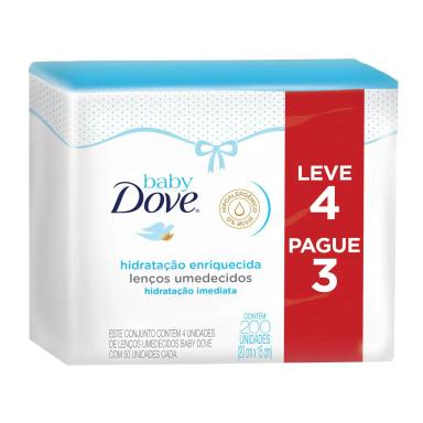 Lenço Umedecido Baby Dove Hidratação Enriquecida com 50 unidades Leve 4 Pague 3