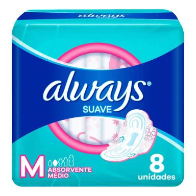 Absorvente Always Suave M com Abas - 8 unidades