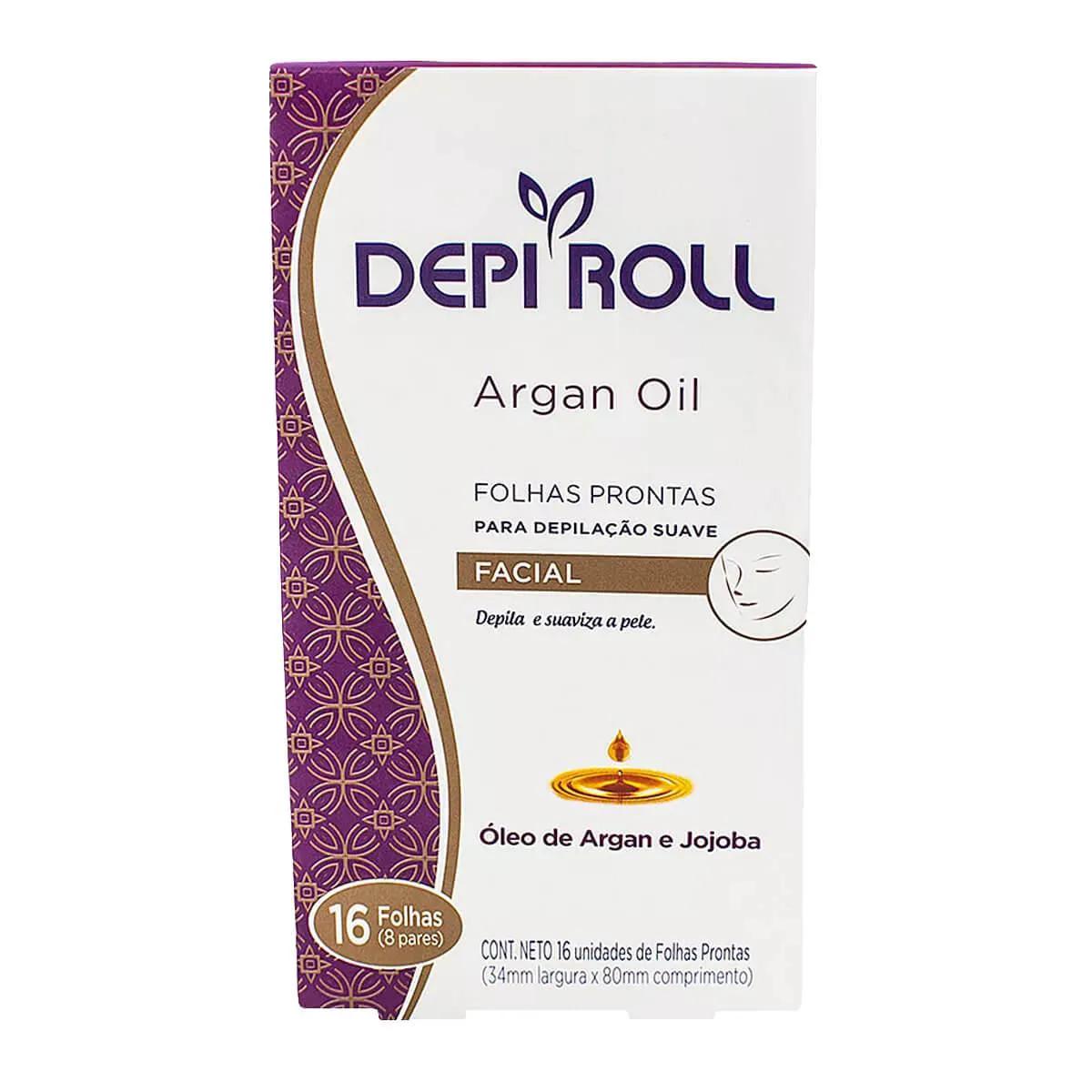 Cera Depilatória Facial Depi Roll Óleo de Argan e Jojoba com 16 folhas prontas
