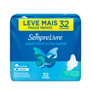 Absorvente Sempre Livre Adapt Plus Cobertura Suave Com Abas 32 unidades