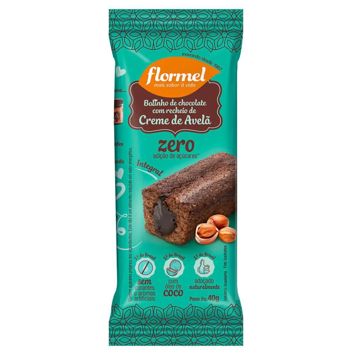 Bolinho Integral de Chocolate Flormel Recheado com Creme de Avelã com 40g