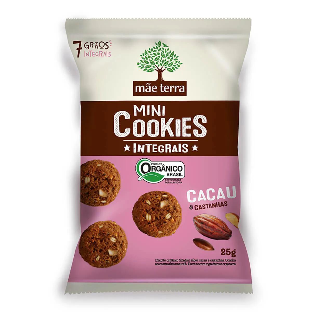 Mini Cookies Integrais Mãe Terra Sabor Cacau e Castanhas com 25g