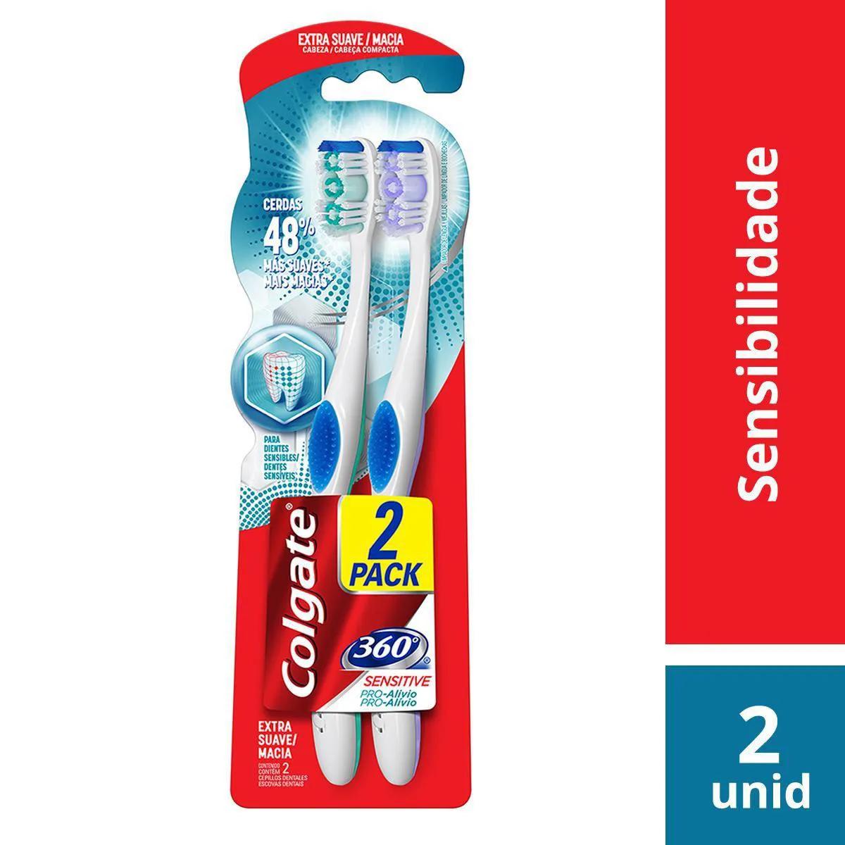 Escova de Dente Colgate 360° Sensitive Pro-Alívio Extra Macia com 2 unidades