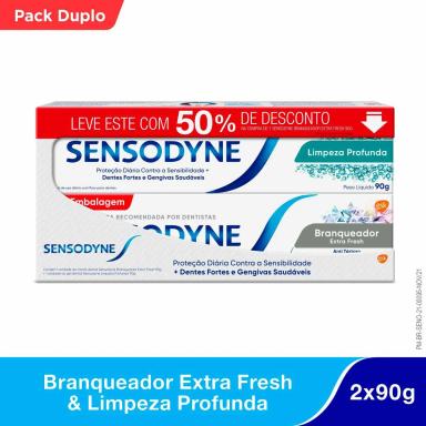 Kit Pasta de Dente Sensodyne Branqueador Extra Fresh + Limpeza Profunda com 90g cada