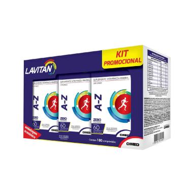 Kit Suplemento Vitamínico-Mineral Lavitan A-Z com 3 unidades de 60 comprimidos
