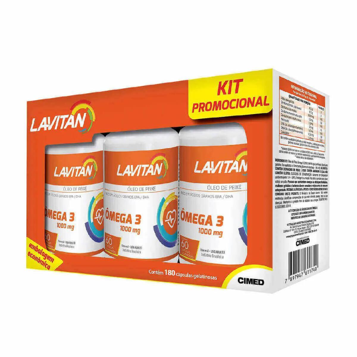 Kit Ômega 3 1000mg Lavitan com 180 cápsulas Leve 3 Pague 2