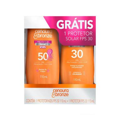 Kit Protetor Solar Cenoura & Bronze com 1 Protetor Infantil Kids FPS 50 com 110ml + 1 Protetor Adulto FPS 30 com 110ml