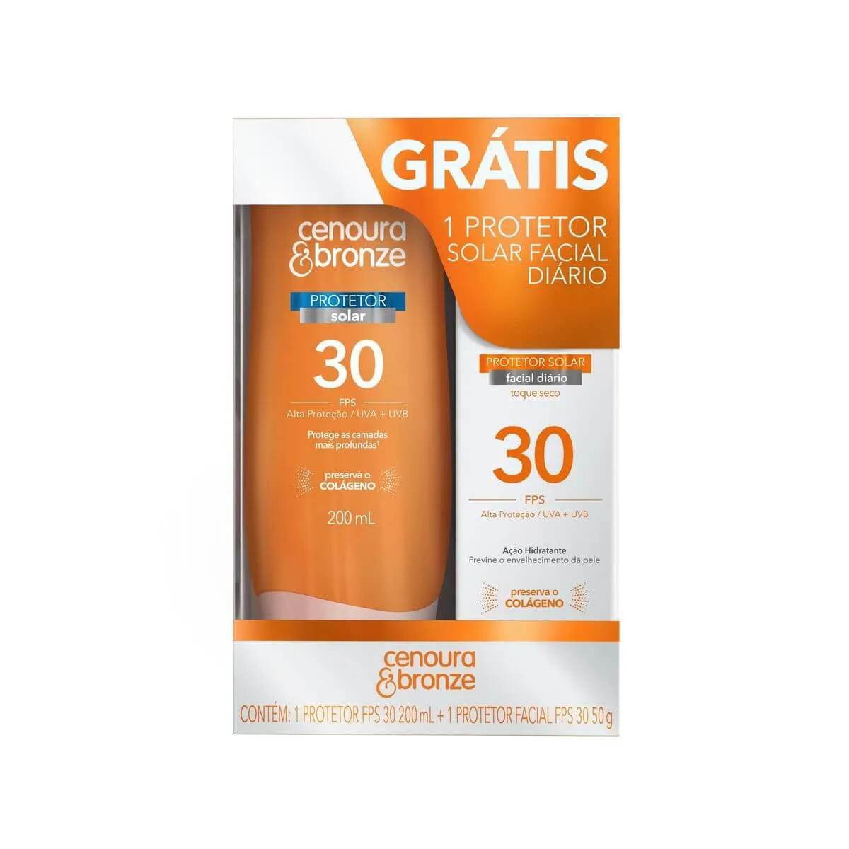 Kit Cenoura & Bronze Protetor Solar Corporal FPS 30 com 200ml + Protetor Solar Facial FPS 30 Toque Seco com 50g