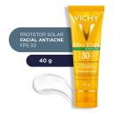Protetor Solar Facial Antiacne Vichy Idéal Soleil Toque Seco FPS 30 Gel Creme com 40g
