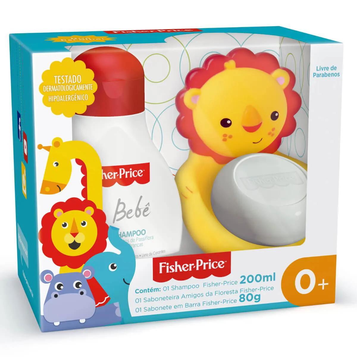Kit Fisher Price Amigos da Floresta com Shampoo de 200ml + Sabonete em Barra de 80g + Saboneteira