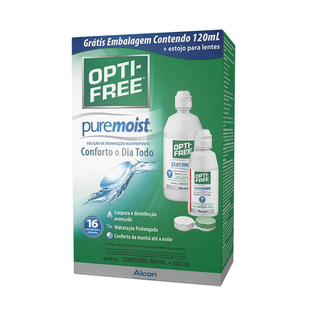 Kit Opti-Free Puremoist Solução para Lentes de Contato 300ml + 120ml + Estojo para Lentes de Contato