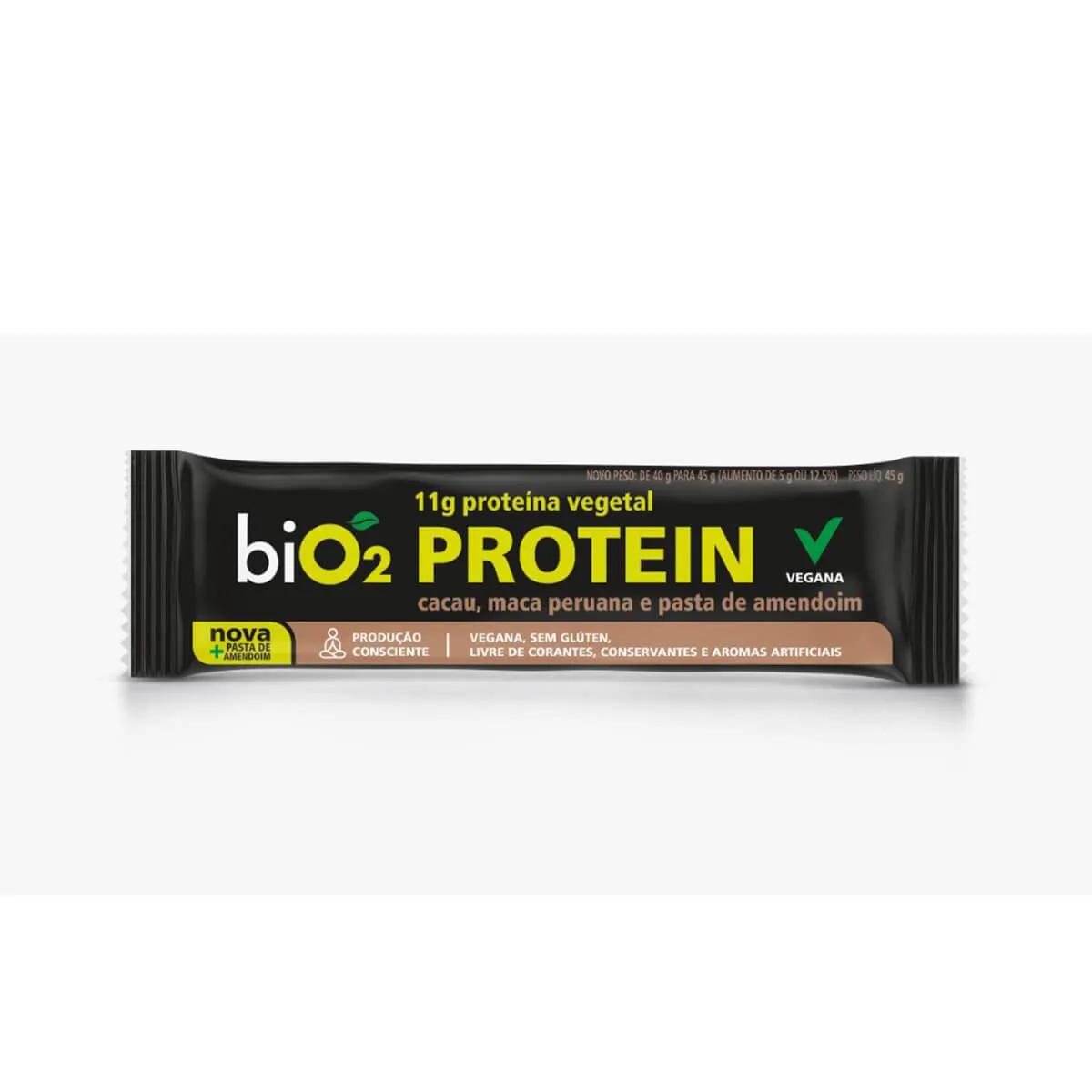 Barra de Proteína Vegana biO2 Protein Cacau, Maca Peruana e Pasta de Amendoim 45g