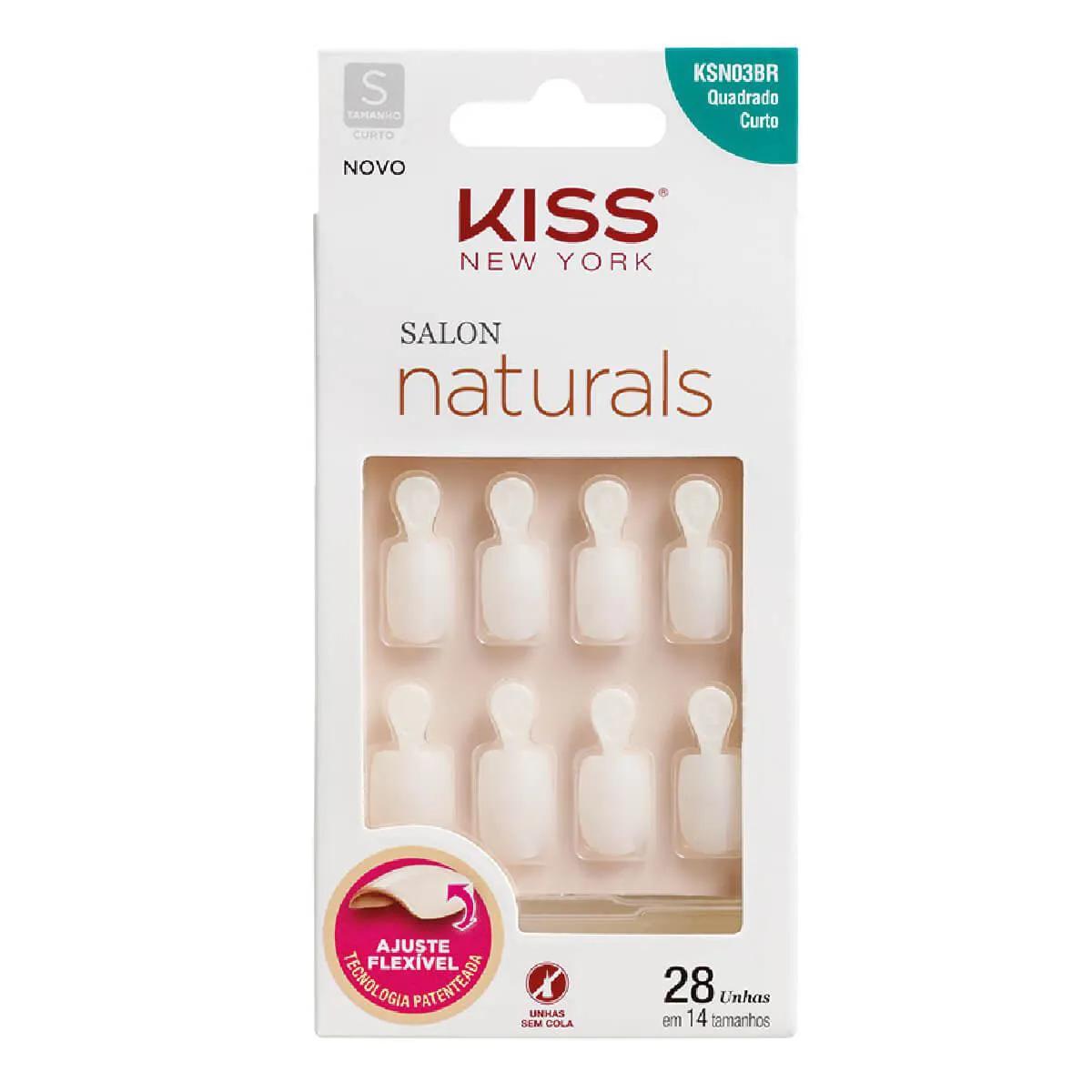 Unhas Postiças Kiss NY Salon Natural Curto Quadrado com Aba