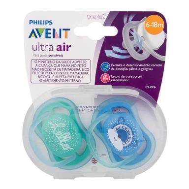 Chupeta Philips Avent Ultra Air 6 a 18 meses Azul e Verde com 2 unidades