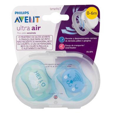 Chupeta Philips Avent Ultra Air 0 a 6 Meses Verde e Azul com 2 unidades