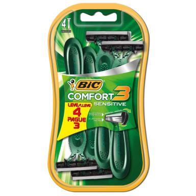 Barbeador Descartável Bic Comfort 3 Sensitive com 4 unidades