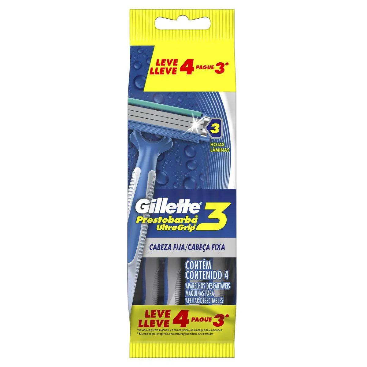 Barbeador Gillette Prestobarba Ultragrip 3 4 unidades