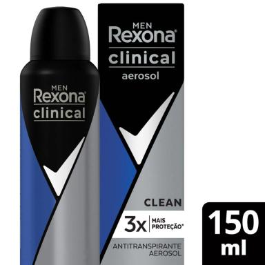 Desodorante Antitranspirante Aerosol Rexona Men Clinical Clean Masculino com 150ml
