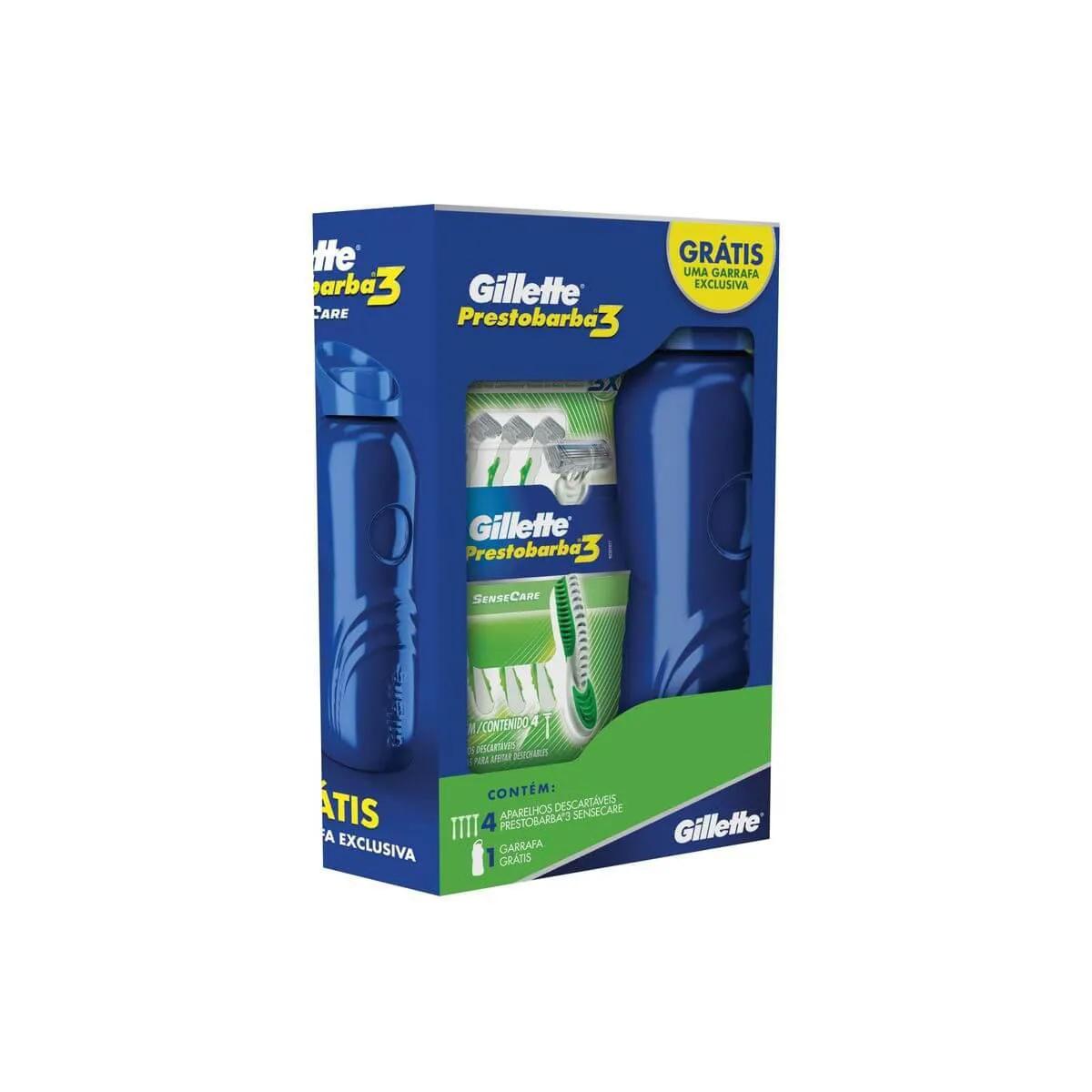 Gillette Prestobarba 3 SenseCare com 4 unidades + 1 garrafa grátis