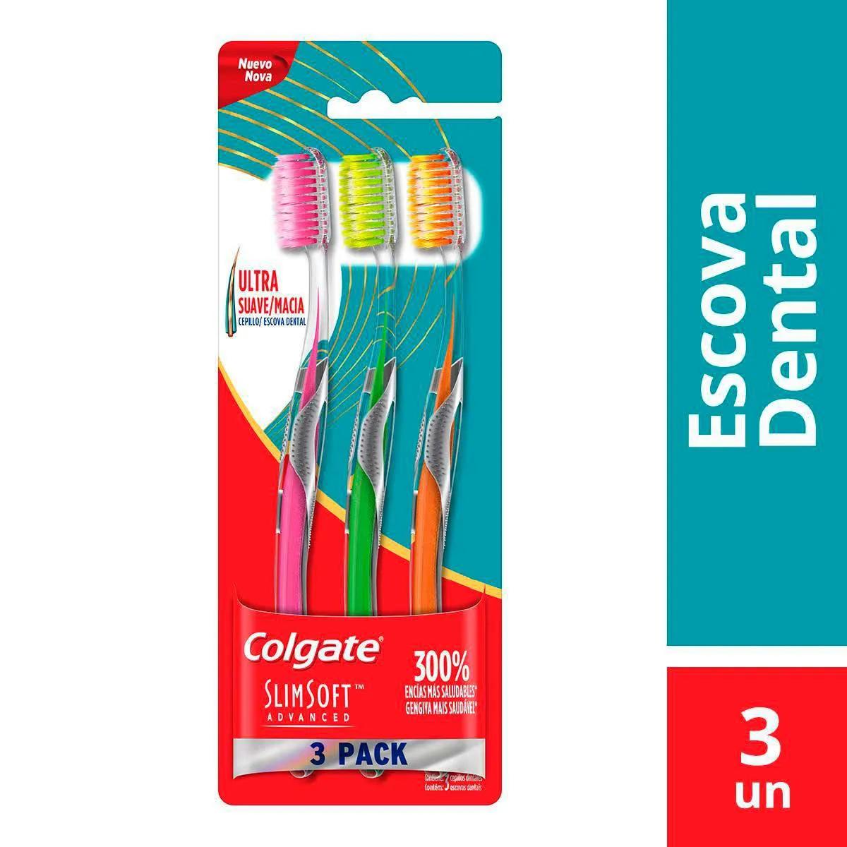Escova de Dente Colgate Slim Soft Advanced Ultra Macia com 3 unidades