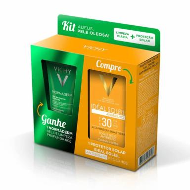 Kit Vichy Protetor Solar Facial Idéal Soleil Antibrilho FPS 30 com 40g + Gel de Limpeza Normaderm com 60g