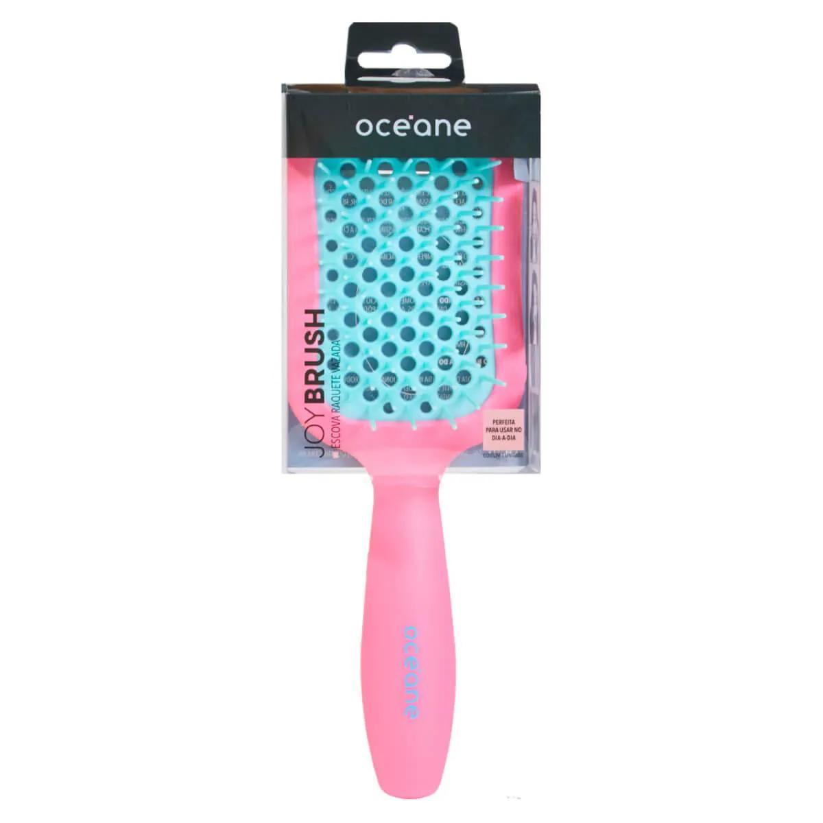 Escova de Cabelo Desembaraçante Océane Joy Brush Raquete Vazada Rosa com 1 unidade