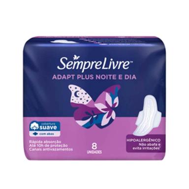 Absorvente Sempre Livre Adapt Plus Noite e Dia Suave Com Abas com 8 unidades