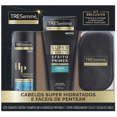 Kit Shampoo Tresemmé Hidratação Profunda com 200ml + Super Condicionador Cachos com 170ml + Escova de Cabelo