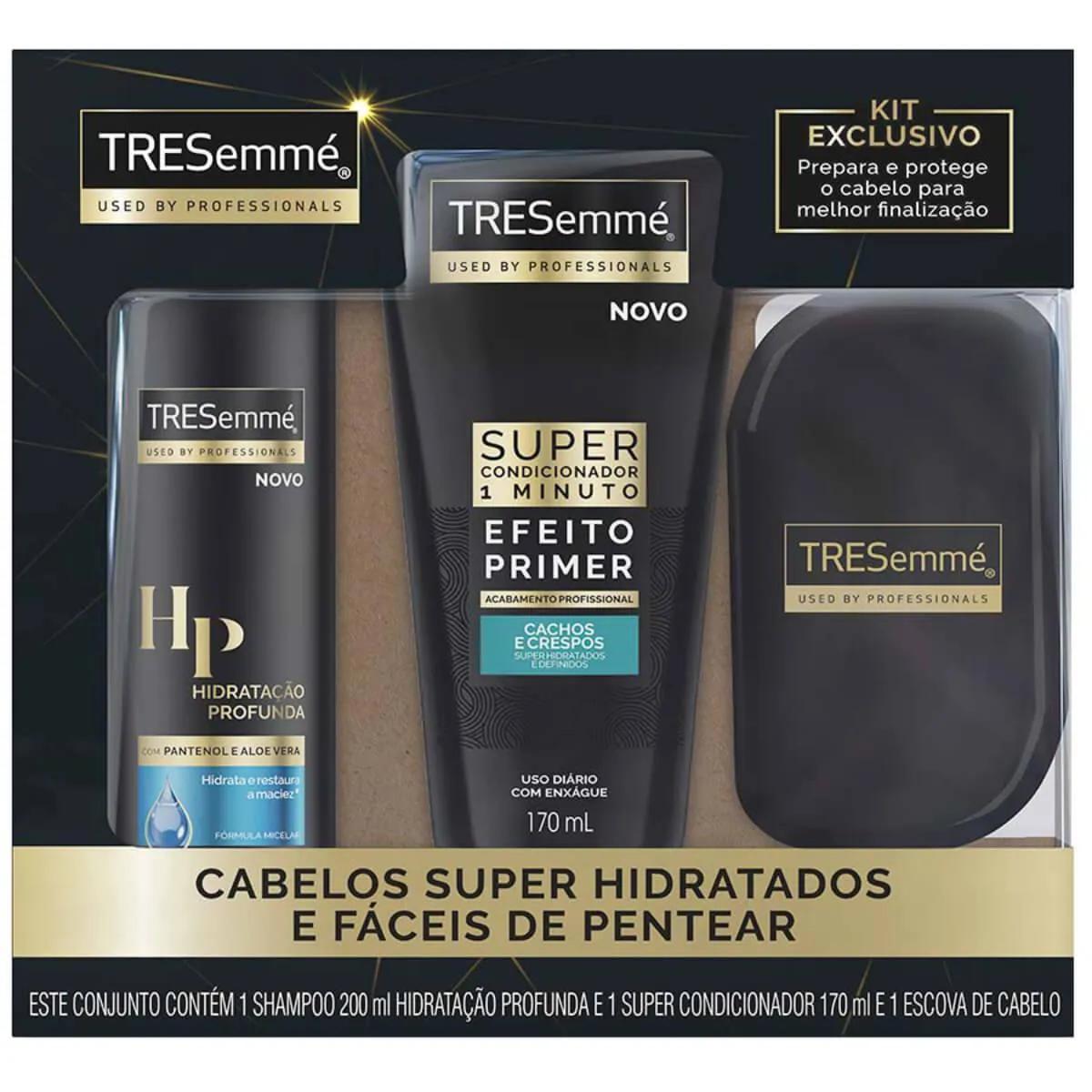 Kit Shampoo Tresemmé Hidratação Profunda com 200ml + Super Condicionador Cachos com 170ml + Escova de Cabelo