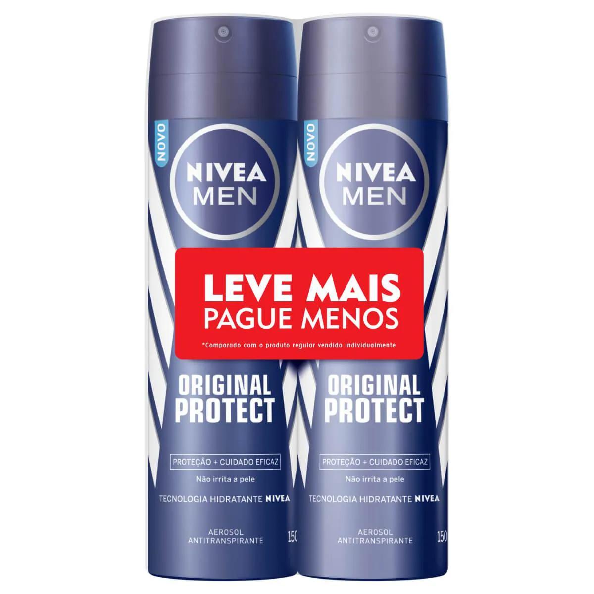 Kit com 2 Desodorantes Antitranspirante Aerosol Nivea Men Original Protect 48h com 150ml cada
