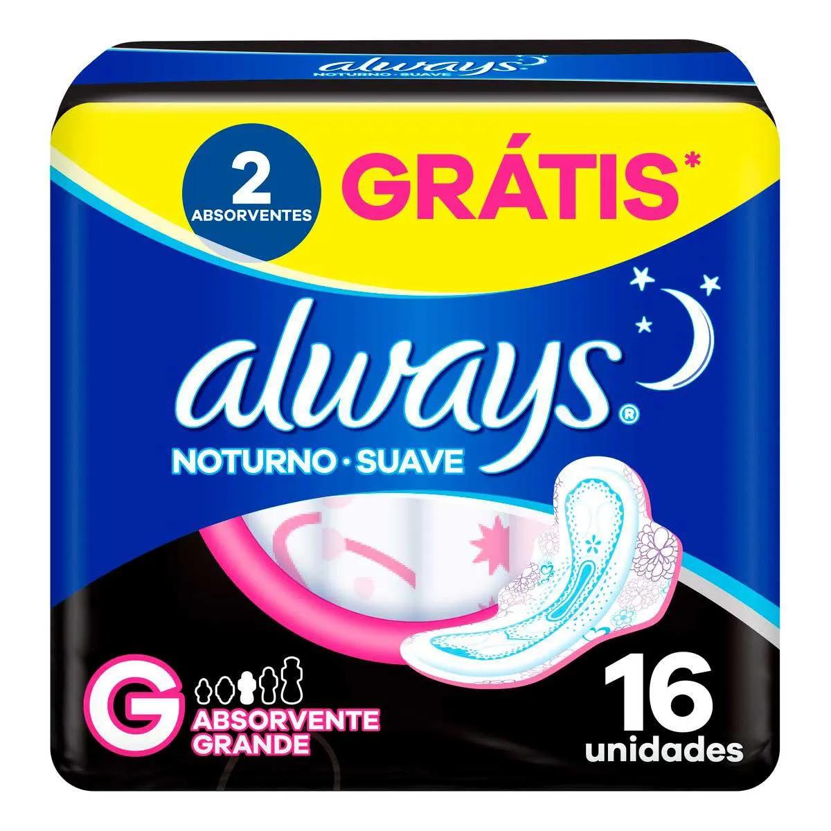 Absorvente Always Noturno Suave G com Abas com 16 unidades