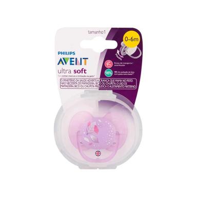 Chupeta Philips Avent Ultra Soft 0 a 6 Meses Rosa Decorada com 1 unidade