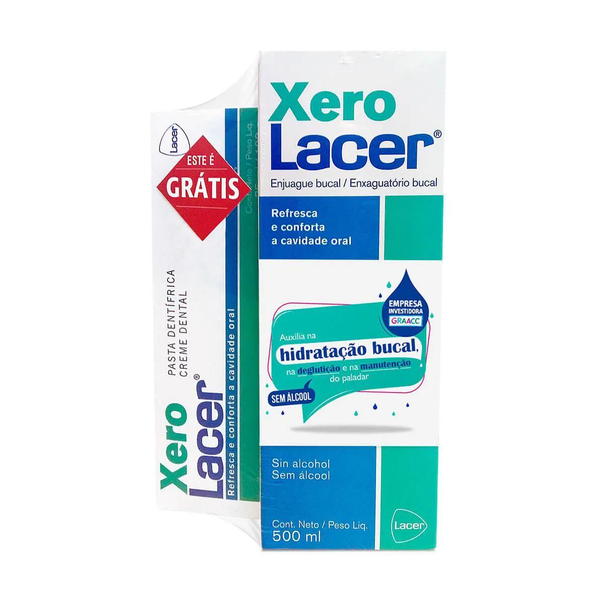 Kit Xero Lacer Enxaguante Bucal Sem Álcool com 500ml + Pasta de Dente com 100g