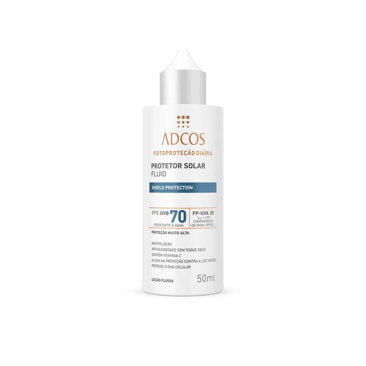 Protetor Solar Facial Adcos Fluido Incolor Shield Protection FPS 70 com 50ml