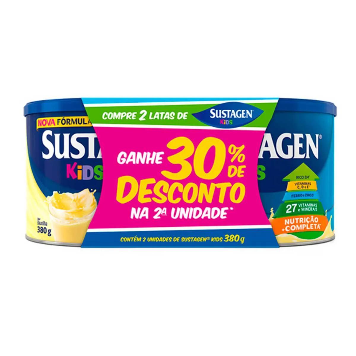 Kit Complemento Alimentar Infantil Sustagen Kids Baunilha com 2 unidades de 380g cada