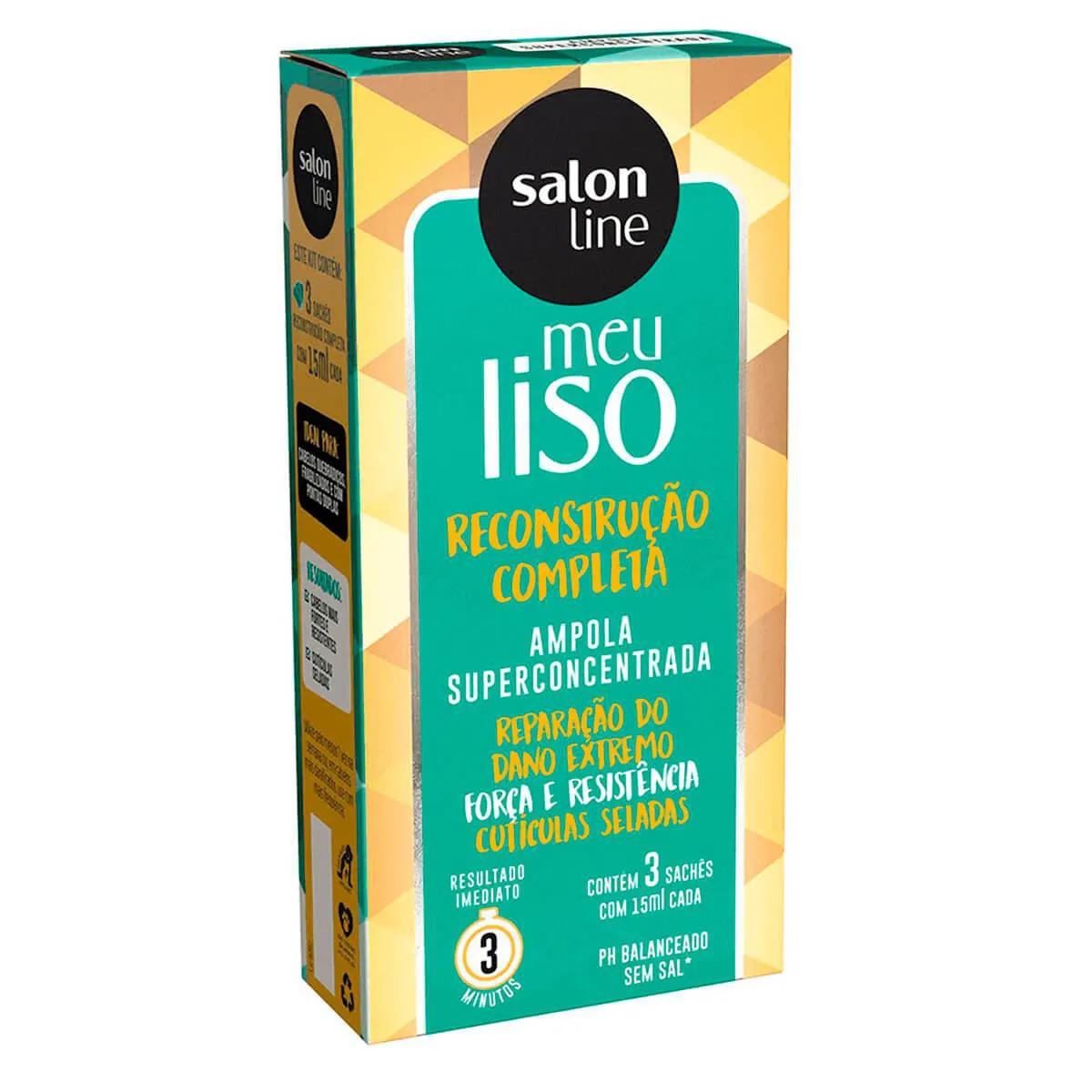 Kit Ampola Capilar Salon Line Meu Liso Reconstrução Completa Sem Sal com 3 sachês de 15ml cada