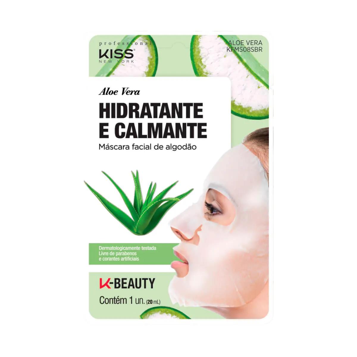 Máscara Facial de Algodão Kiss NY Aloe Vera Hidratante e Calmante com 1 unidade