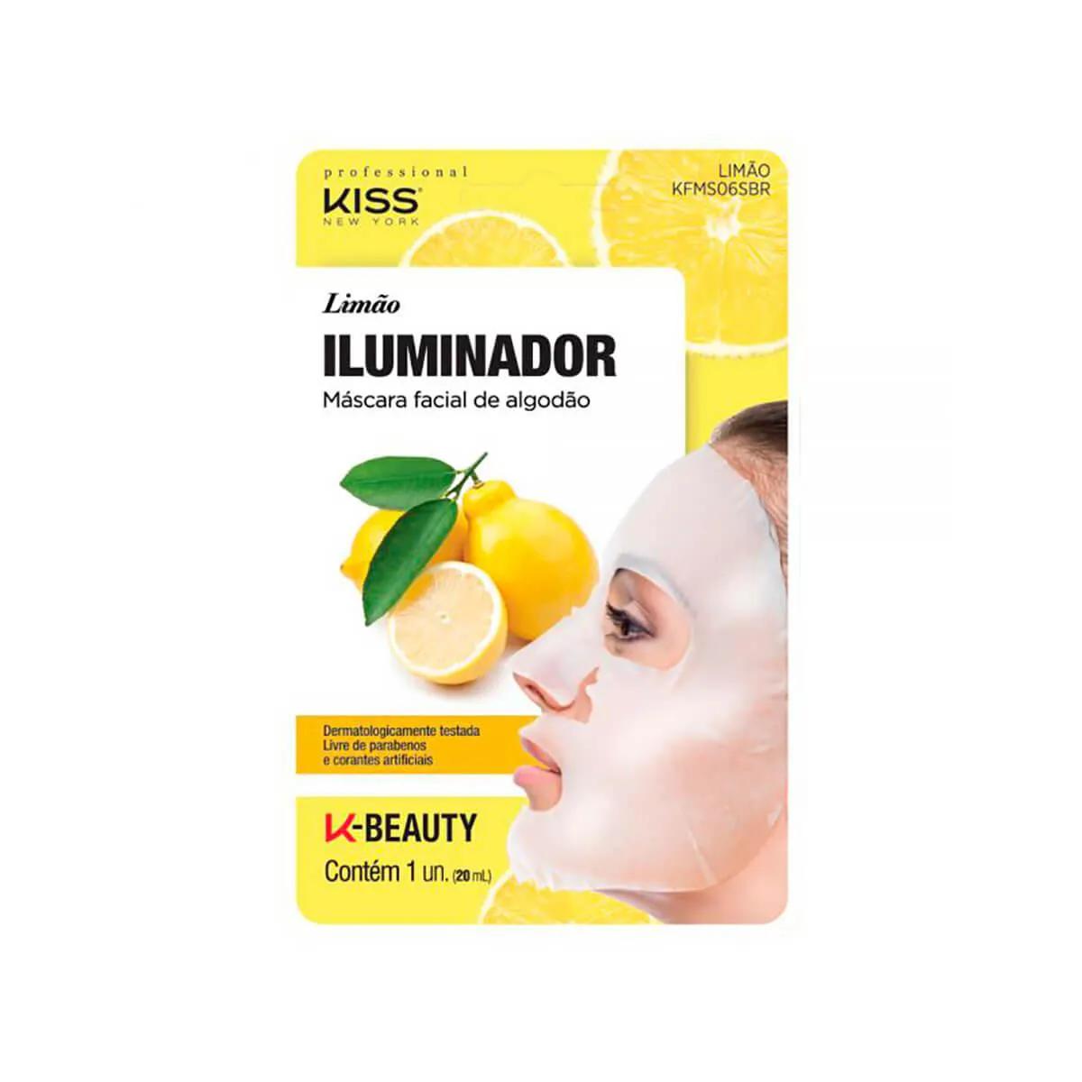 Máscara Facial de Algodão Kiss NY Limão Iluminador com 1 unidade