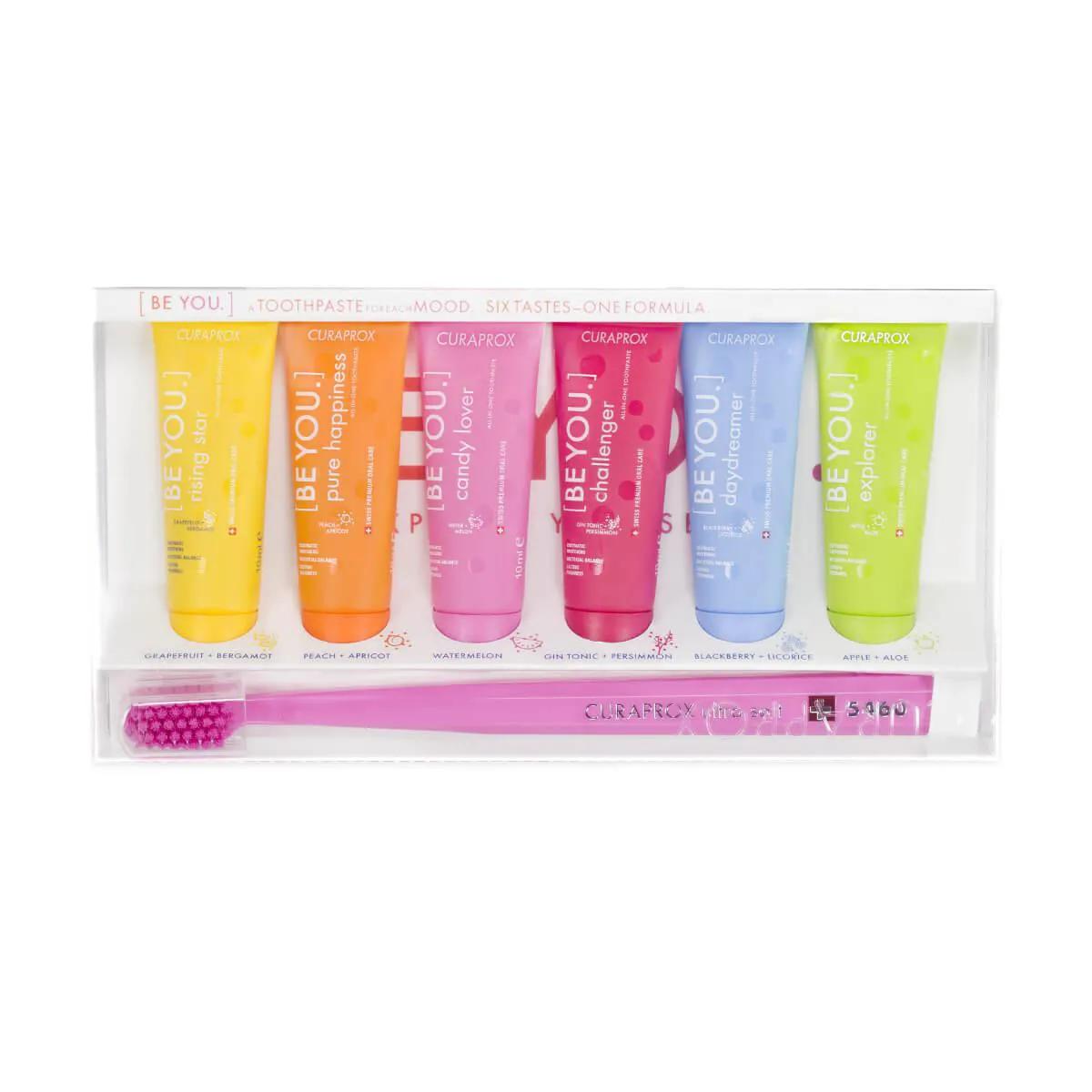 Kit Curaprox Pasta de Dente Be You 6 unidades de 15g cada + Escova de Dente Ultra Soft CS 5460 Cores Sortidas
