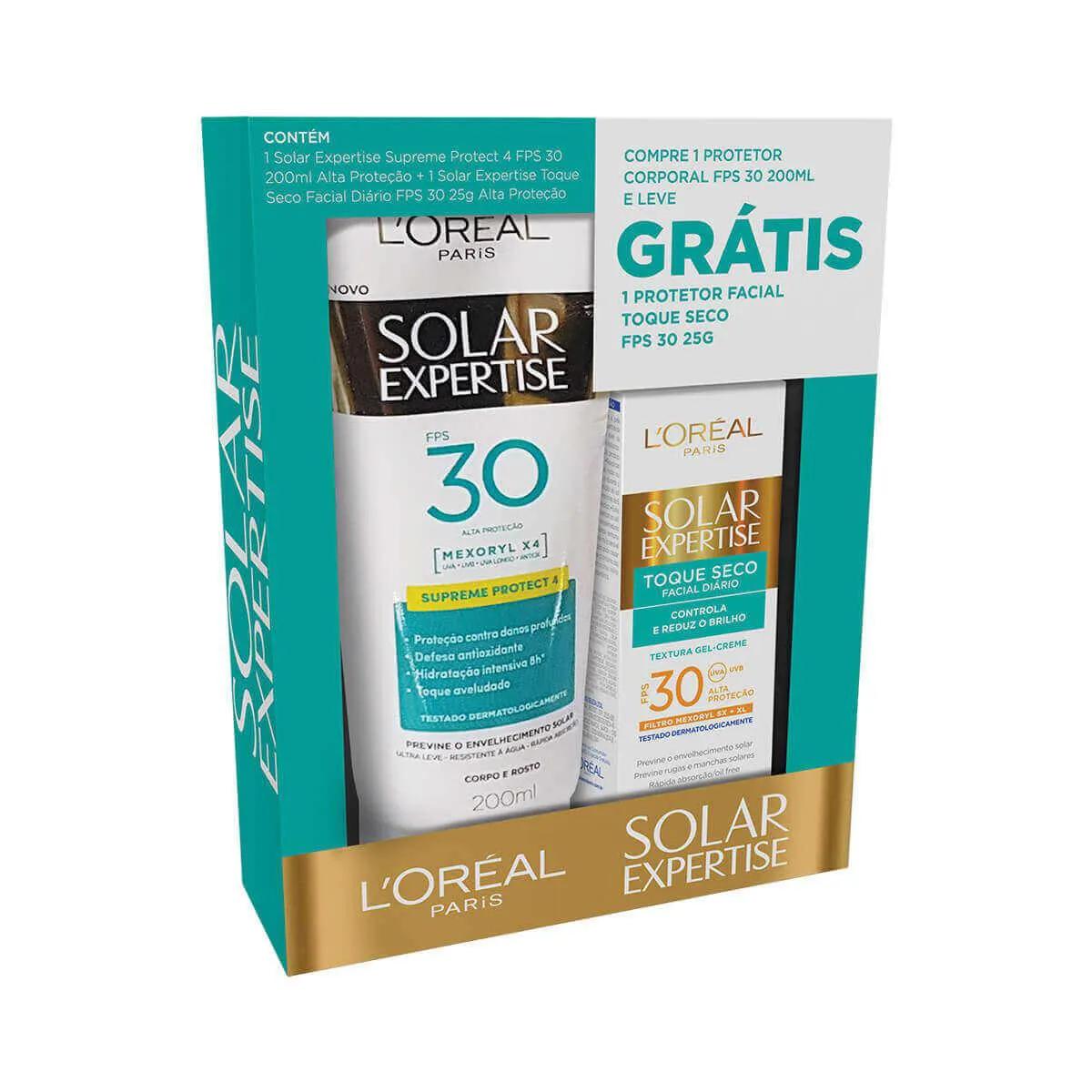 Kit Protetor Solar L'Oréal Expertise Supreme Protect 4 FPS 30 com 200ml + Protetor Solar Facial Toque Seco FPS 30 com 25g