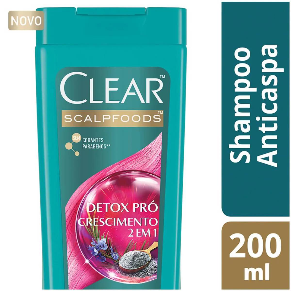 Shampoo Clear Anticaspa Detox Pró-crescimento  2 em 1 com 200ml