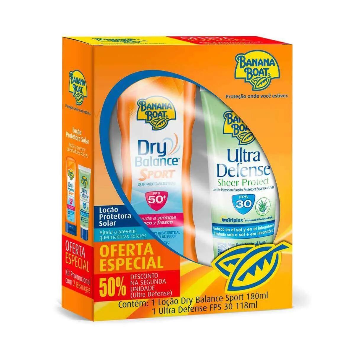 Kit Protetor Solar Banana Boat FPS 30 com 118ml + Loção Protetora Solar Dry Balance Sport FPS 50 com 180ml