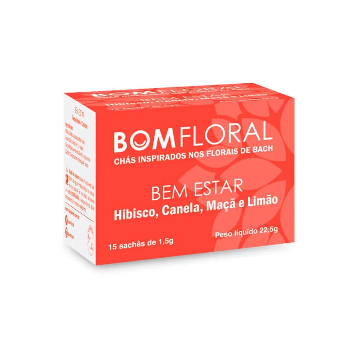 Chá Bom Floral Bem Estar Sabor Hibisco, Canela, Maçã e Limão com 15 sachês
