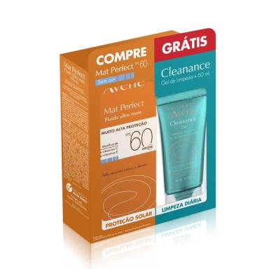 Kit Avène com Protetor Solar Facial Mat Perfect Sem Cor FPS 60 com 50ml + Gel de Limpeza Corporal Cleanance com 60ml