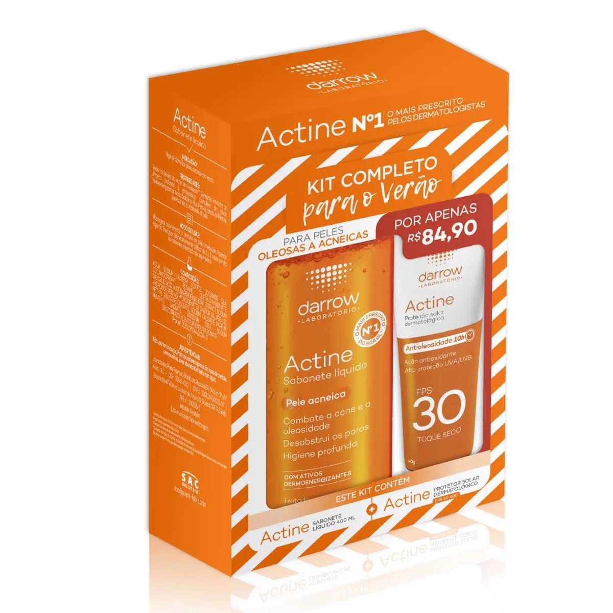 Kit Actine com 1 Sabonete Líquido para Pele Acneica de 400ml + 1 Protetor Solar Facial FPS 30 de 40g
