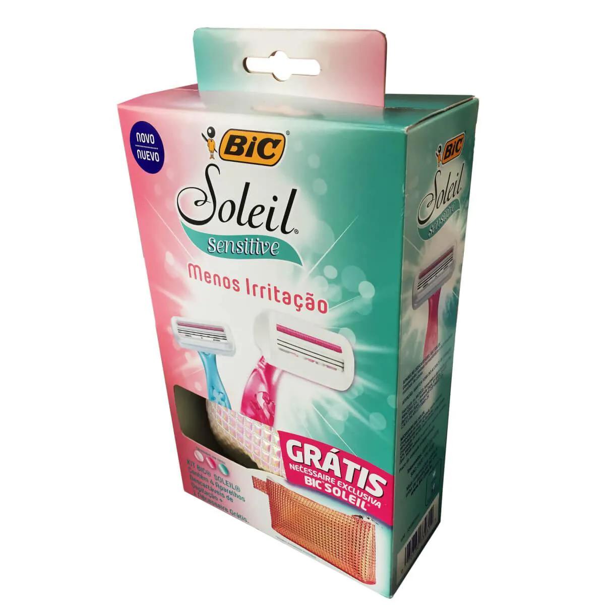Kit Bic Soleil Sensitive Aparelho de Depilar Descartável com 4 unidades + Necessaire grátis