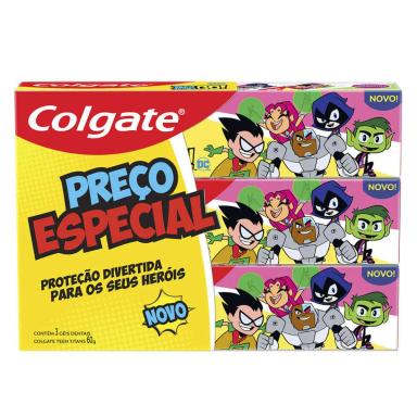 Kit Gel Dental Infantil Colgate Teen Titans Go! com 3 unidades de 60g cada