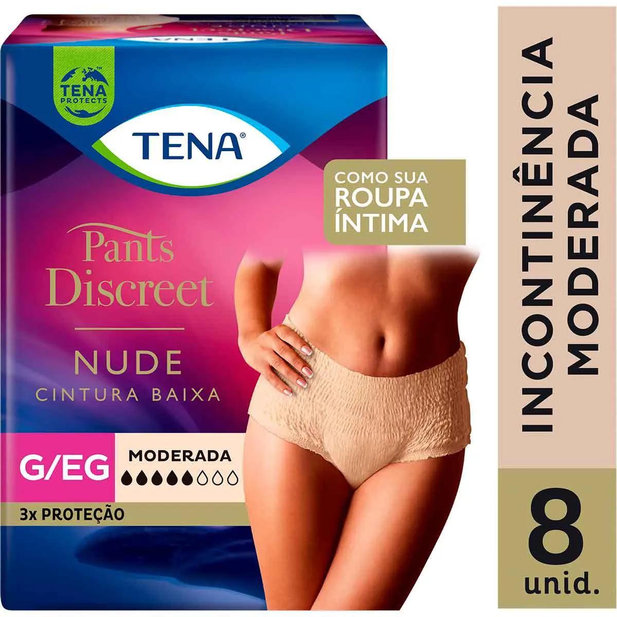 Roupa Íntima Feminina Tena Pants Discreet Nude G/EG 8 unidades