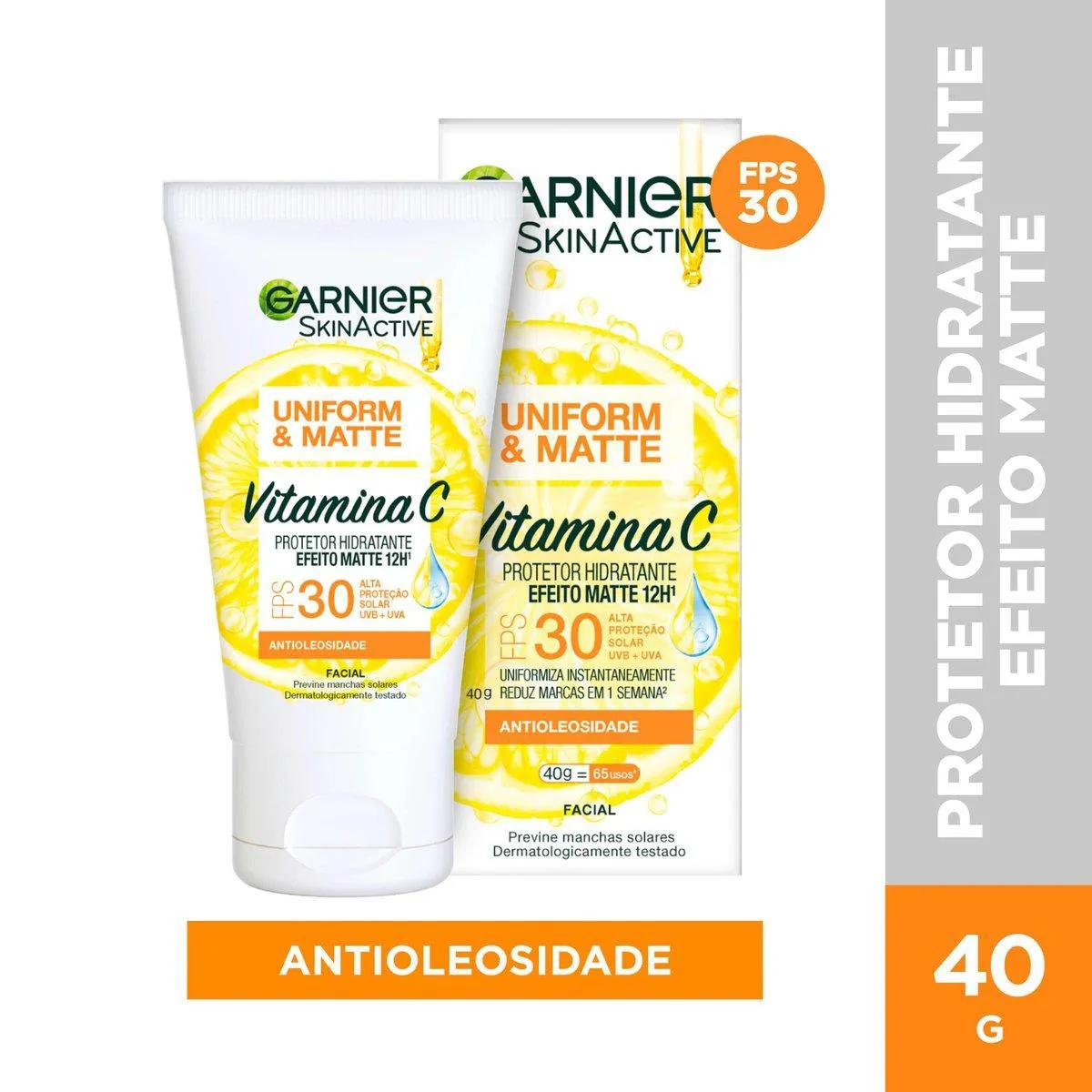 Protetor Solar Hidratante Facial Garnier Uniform & Matte Vitamina C FPS 30 40g